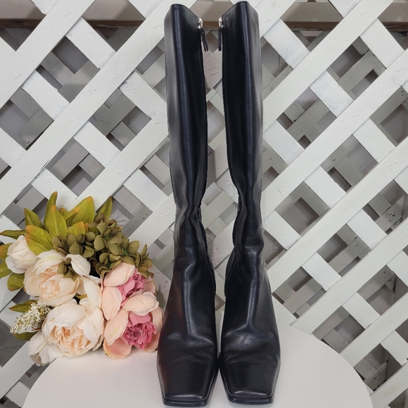 Aldo Black Leather Square Toe and Heel Boots Y2K Style Size 39 - Picture 2 of 10